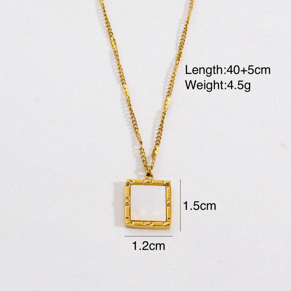 304 Stainless Steel 14K Gold Plated Simple Style Classic Style Enamel Plating Inlay Square Star Moon Natural Stone Shell Zircon Pendant Necklace display picture 5