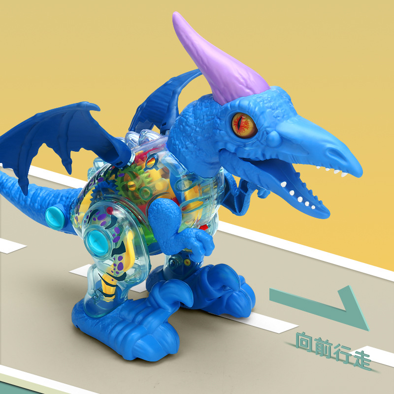 Tiktok mismo juguete de dinosaurio eléctrico engranaje transparente pterosaurus música luz simulación dinosaurio puesto al por mayor