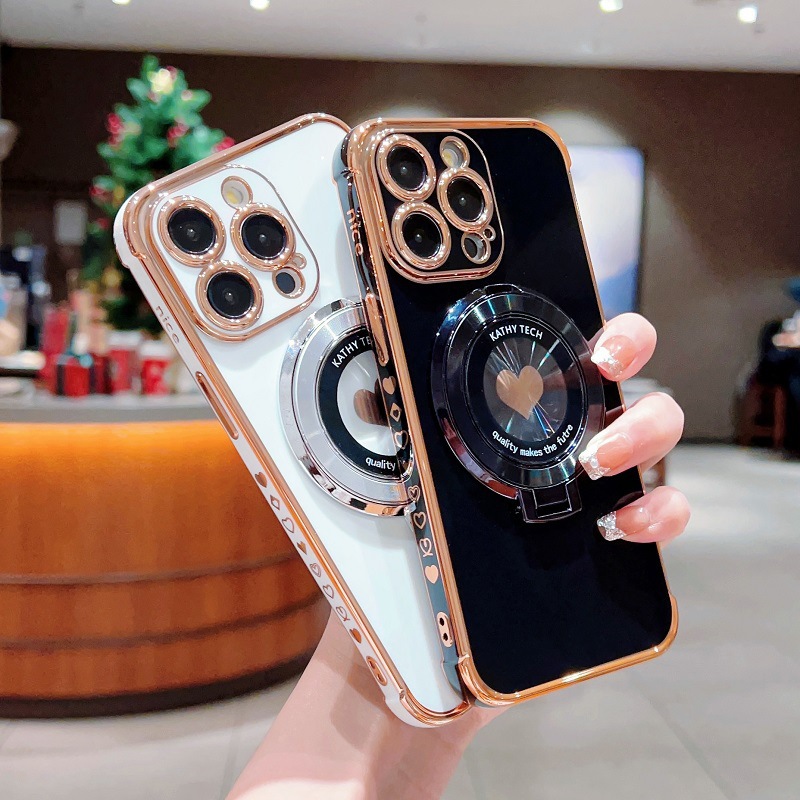 Magnetic electrodeposición amor con soporte para iPhone18Promax caso de teléfono 18 manzana 17 juegos suave 16 a prueba de caídas