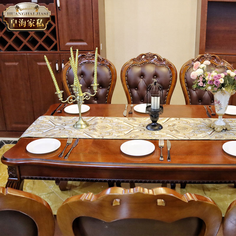 8BWI欧式长方形实木大理石餐桌家用小户型歺桌餐厅美式仿古饭桌餐