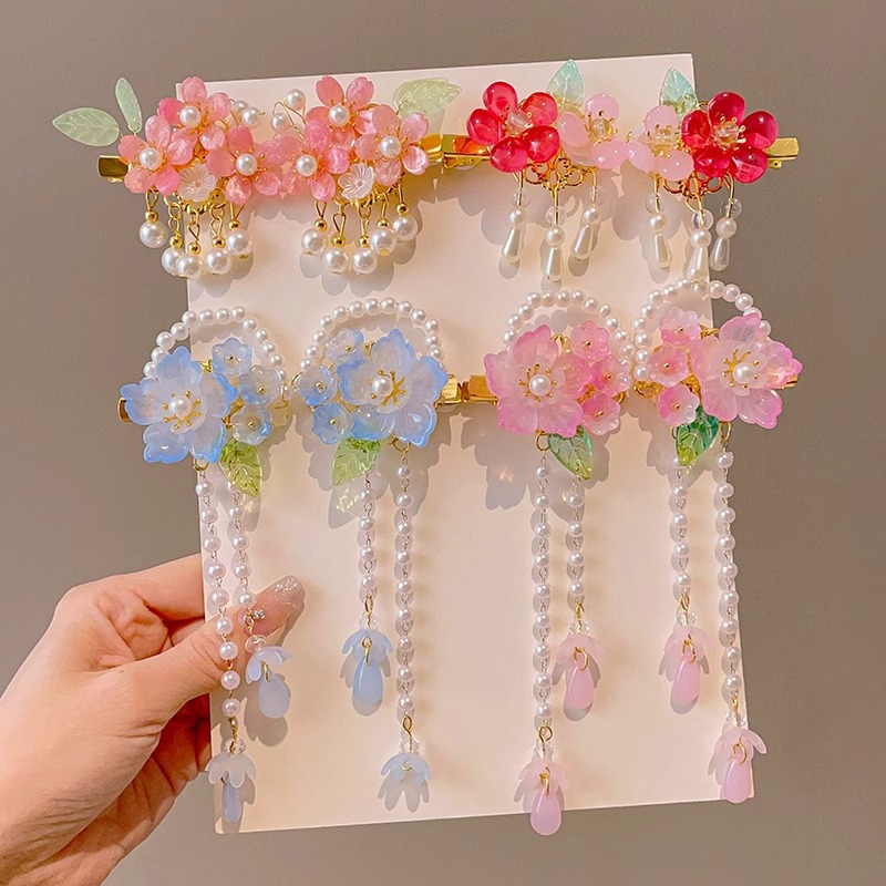 Niños vestidos de estilo antiguo para el cabello Hanfu flores bordas niñas super inmortales tarjeta de cabello tocado de estilo chino arco clip