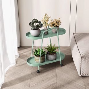 Indoor Flower Stand for Living Room, Double-Layer Mobile with Wheels, Floor-Standing Light Luxury Storage Rack, Balcony Succulent Iron Art Trendy Flower