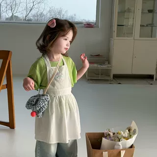 童装女童夏季套装2026新款洋气森系儿童绿色纯棉T恤绣花吊带裙子