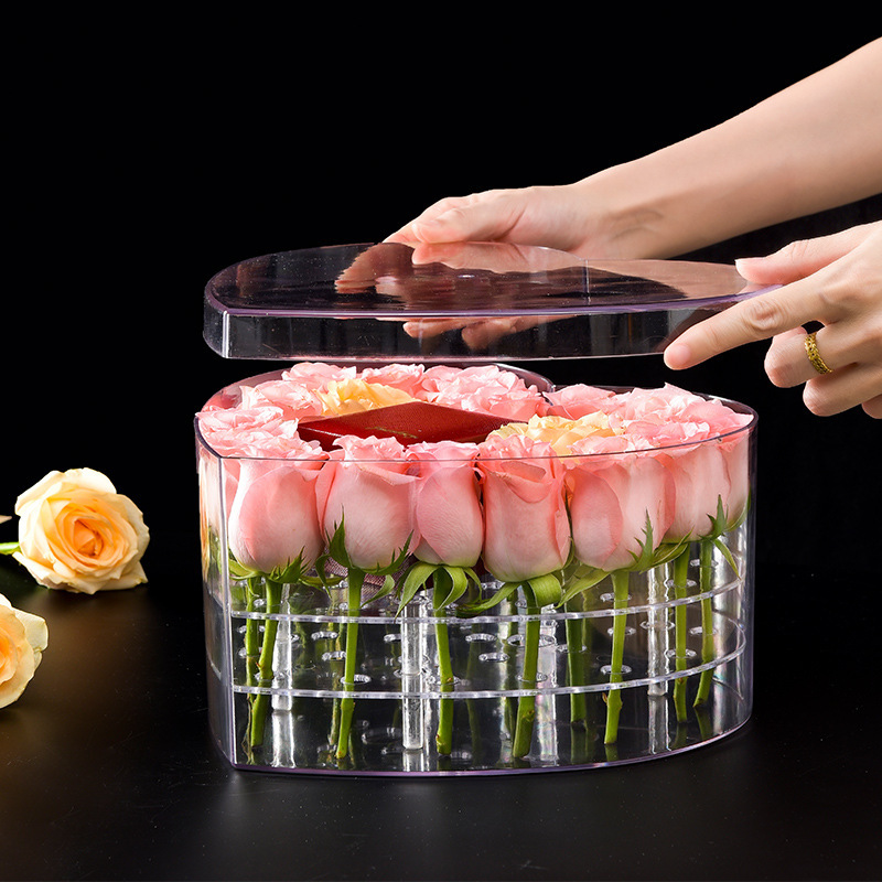 メーカー直供アクリル高品質透明花ギフトボックスハート型花ギフトボックス永生花ギフトボックス|undefined