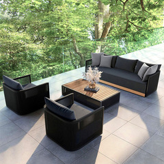 戶外沙發庭院花園防水防曬實木休閒藤編椅客廳陽台柚木沙發組合