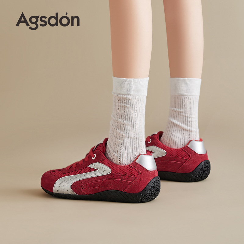 Zapatillas de entrenamiento alemanas Augusden rojas de suela gruesa para mujer, novedad de otoño 2025, estilo ballet retro clásico, zapatillas Forrest Gump