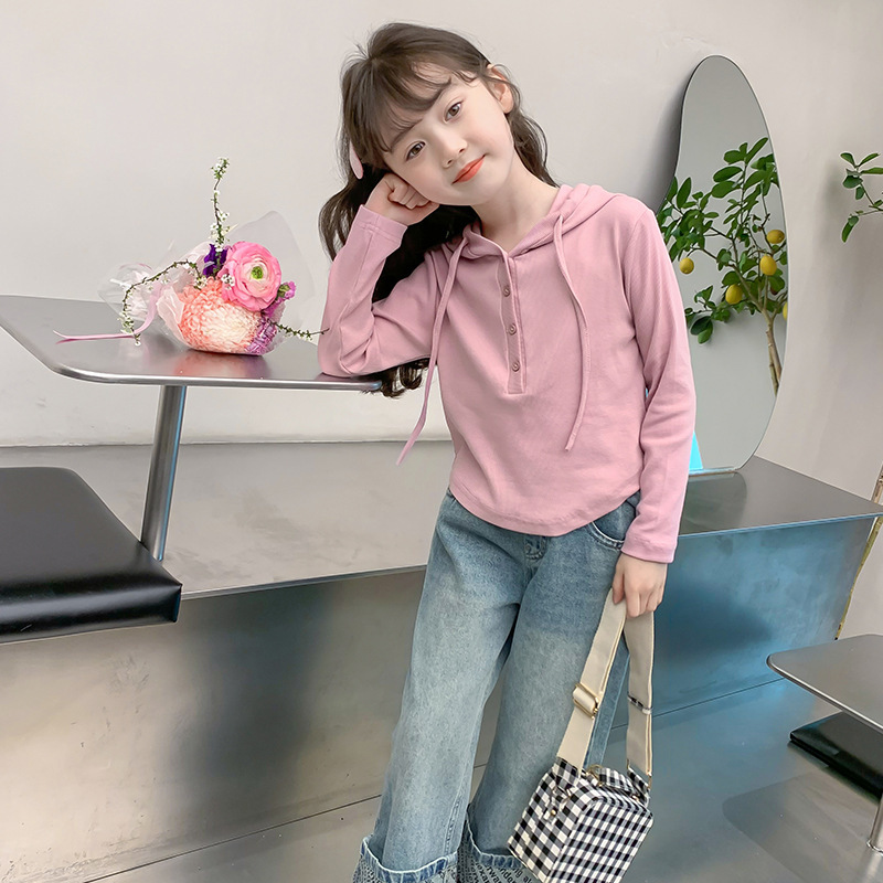 女童秋装连帽上衣打底衫中大童春秋新款韩系宽松百搭休闲风套头衫|undefined