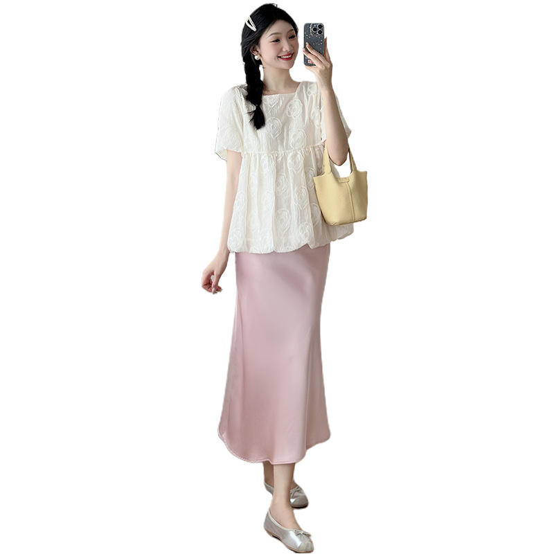 妊婦服セット夏服2024新型半袖子供服上着半身スカート夏服ファッション洋風2点セット