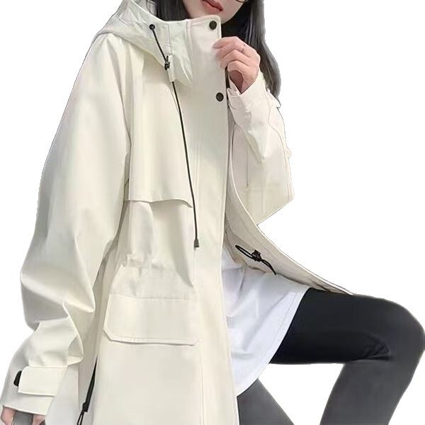 2025春秋新款女今年流行连帽冲锋衣外套抽绳收腰风衣女上衣潮|undefined