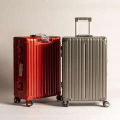 Aili Xing High-Quality Aluminum-Frame Luggage for Women: 20-Inch Rolling Cabin Suitcase with Silent Universal Wheels, Password Lock, and Leather Finish