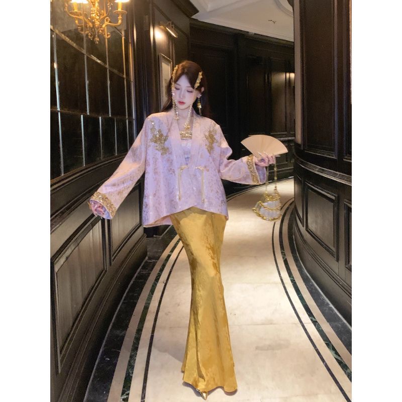 新中式短外套2025女装秋重工上衣半身裙套装