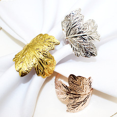 新品西餐厅金色卷叶子餐巾环枫叶餐巾扣金属餐巾圈厂家批发