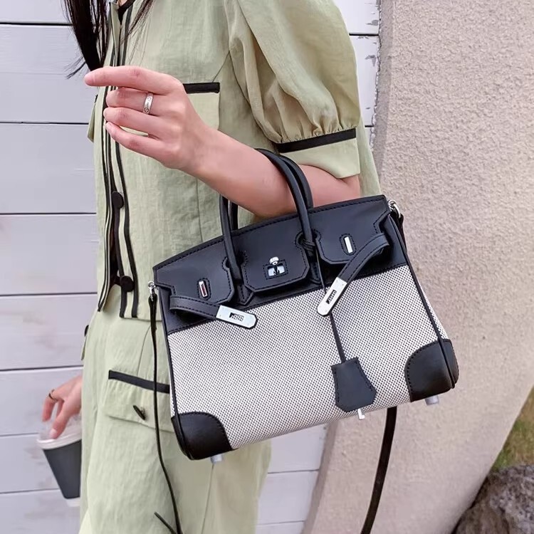 Cross-Border Popular European and American Genuine Leather Women's Bag First Layer Cowhide with Canvas Fashion Platinum Bag Women's Handbag Shoulder Bag Cross-Border Popular European and American Genuine Leather Women's Bag First Layer Cowhide with Canvas Fashion Platinum Bag Women's Handbag Shoulder Bag