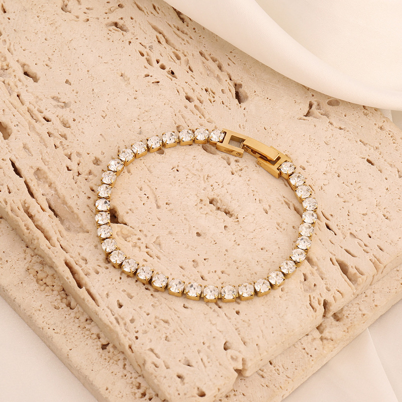 Cross-Border Stainless Steel 4mm Zircon Tennis Bracelet Ins Simple Diamond Bracelet Women's Cross-Border European and American Hand Jewelry Wholesale