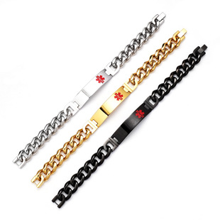 Amazon Cross-border Hot Sale Stainless Steel Medical Logo Curved Brand Bracelet Trendy Men's Accessories Personalized Hip-hop Titanium Steel Bracelet