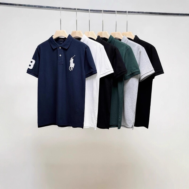 Polowalk Men's Polo Shirt with Large Horse Logo Embroidery, Summer New Style, Rl Loose Casual Short-Sleeve T-Shirt, Trendy Polowalk Men's Polo Shirt with Large Horse Logo Embroidery, Summer New Style, Rl Loose Casual Short-Sleeve T-Shirt, Trendy