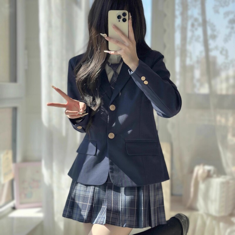 Japanese School Style Jk Suit Uniform Jacket for Girls, School Uniform-Like Autumn and Winter Versatile Suit with Plaid Skirt Set, No Ironing Needed Japanese School Style Jk Suit Uniform Jacket for Girls, School Uniform-Like Autumn and Winter Versatile Suit with Plaid Skirt Set, No Ironing Needed
