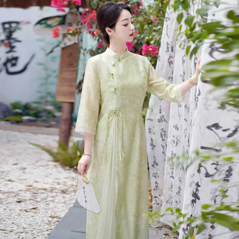 改良旗袍女春季新款国风女装2025连衣裙新中式汉服唐装长裙子