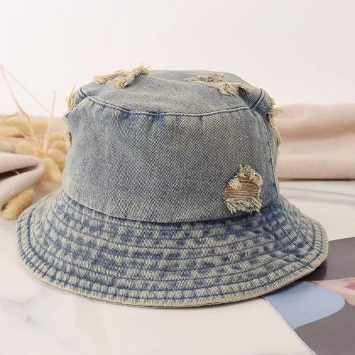 Vintage distressed cowboy fisherman hat for women summer street holey sunshade sunscreen bowl hat for men fringed versatile cloth hat