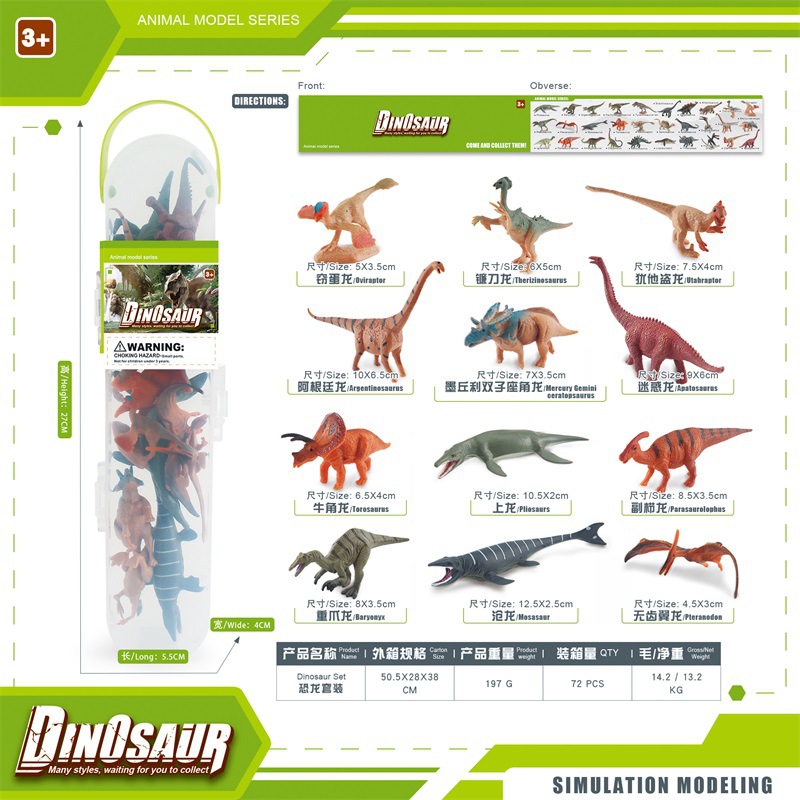 Cross-border simulación mini Jurásico Tyrannosaurus Triceratops muñeca dragón modelo pequeño dinosaurio enlatado decoración de escritorio juguete