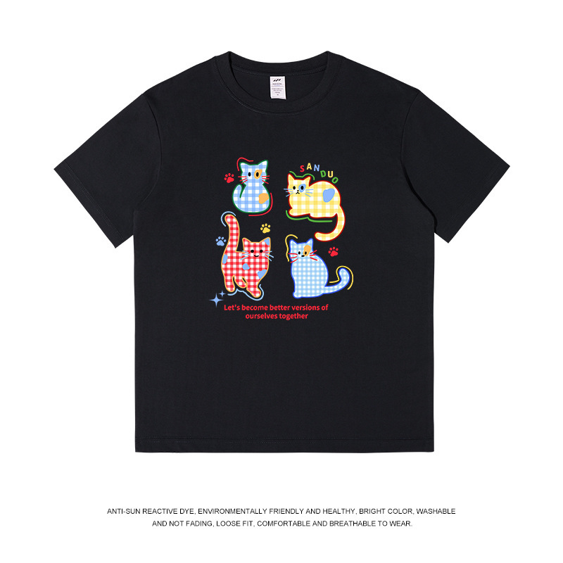 トレンディなブランドメンズ日本のかわいい猫半袖 T シャツ女性の夏の新しい新鮮な年齢を減らすルーズカップルトップス男性用|undefined