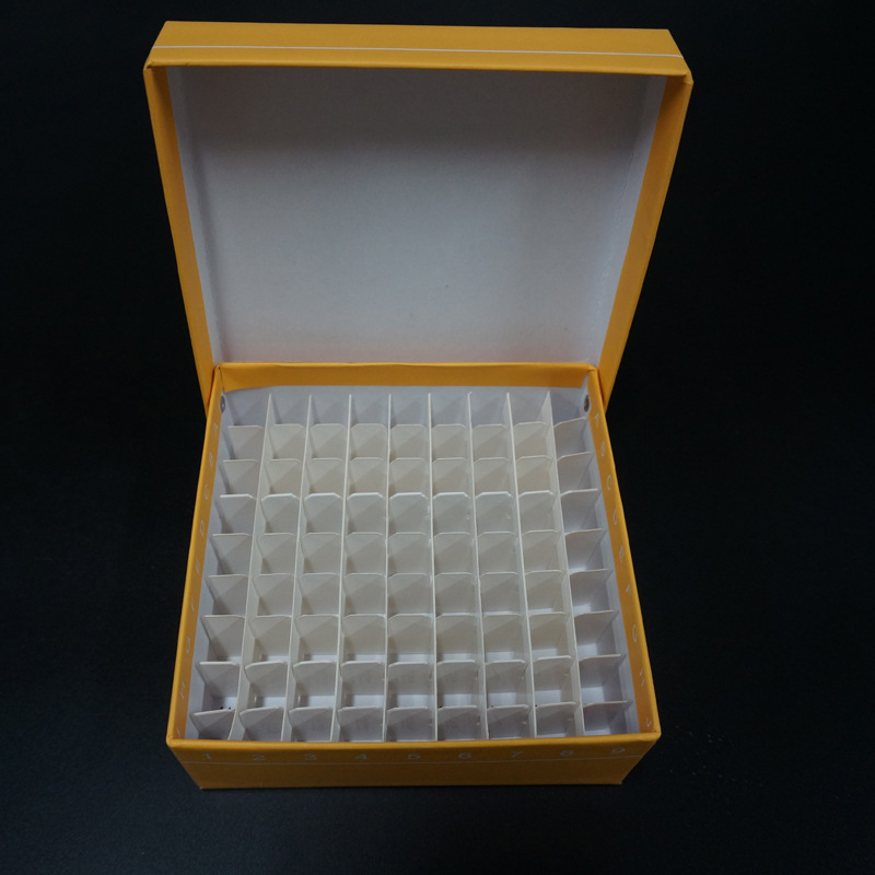 纸质连盖冷冻盒81格 翻盖冻存盒 连盖81孔纸盒防水 放1.8ml/2ml管