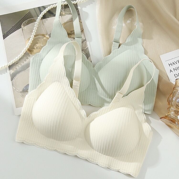 Yunduo Seamless Underwear Women's Small Breast Push-Up One-Piece Wireless Plaid Sports Bra Large Breast Revealing Thin Style