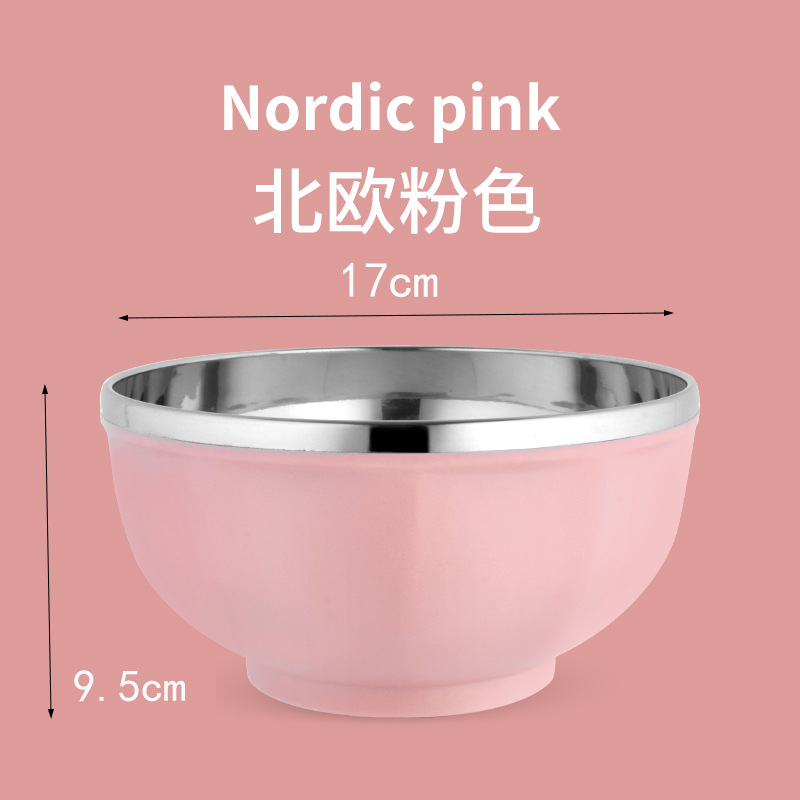 304 tazón de arroz de acero inoxidable de gran capacidad tazón de arroz kindergarten fábrica de aislamiento térmico tazón resistente a la caída de alto valor de color Estilo nórdico tazón