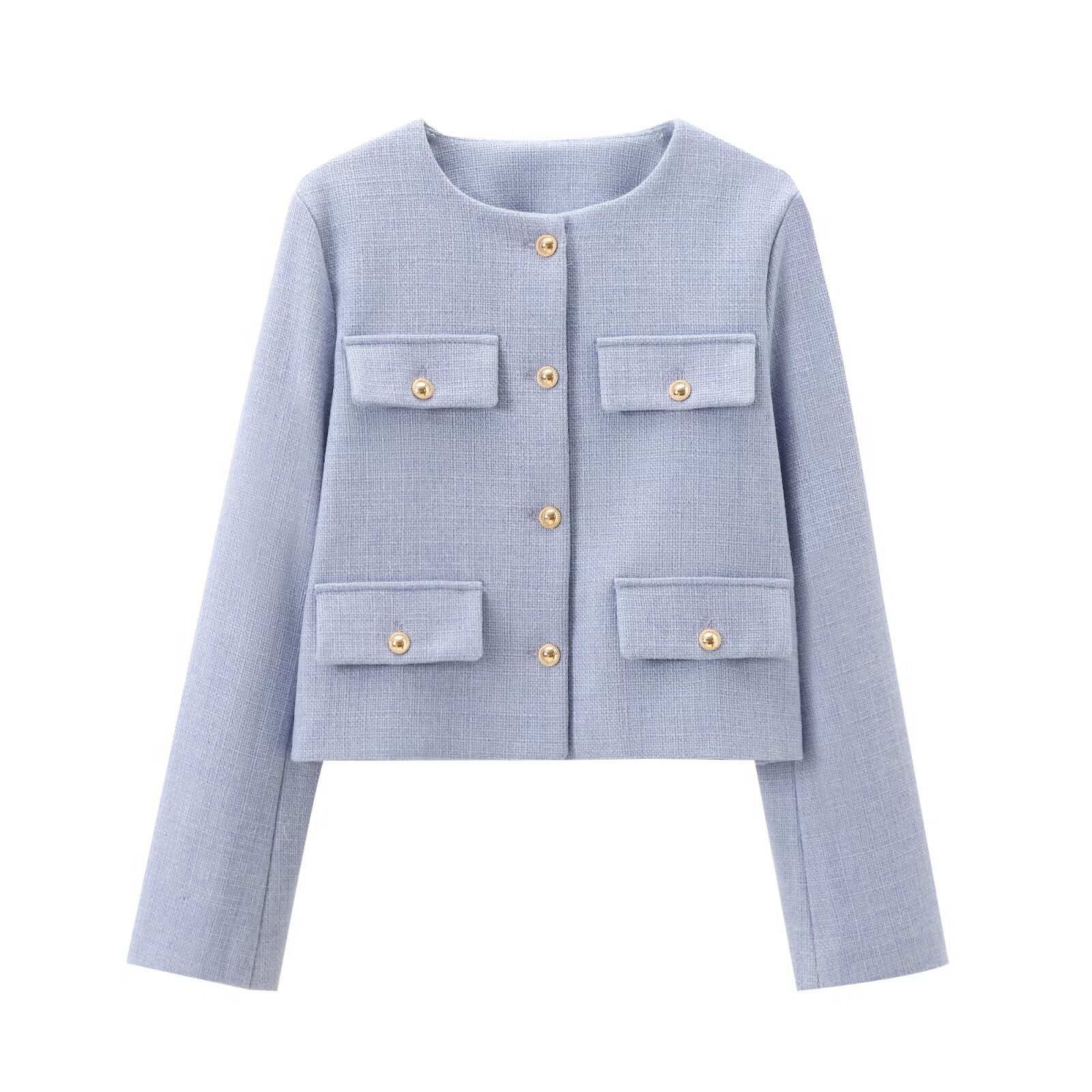 420g Weight Casual Jacket Outerwear Type Long Sleeve Sleeve Length Single Breasted Placket Type Regular Sleeve Sleeve Type Polyester Fabric Type Short Top Length Coat Tops Type Casual, Daily Occasion Round Neck Neckline Regular Fit Fit Type Solid Color Pattern Spring, Autumn Season Women's Gender Pocket Design Elegant, Streetwear Style Women's Elegant Streetwear Solid Color Pocket Single Breasted Coat Casual Jacket 9