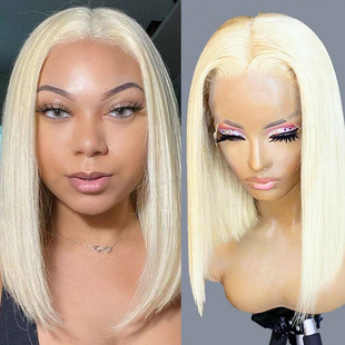 African cross-border wig women's long straight hair 613 light gold chemical fiber headgear women's lengthened bob head in stock wholesale