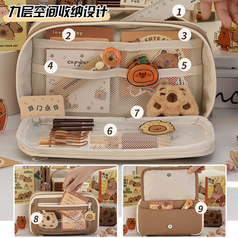 Nueva bolsa de papelería ins caja de lápices de almacenamiento de la escuela secundaria de gran capacidad versión coreana de la bolsa de lápices simple y transparente de alto valor multicapa