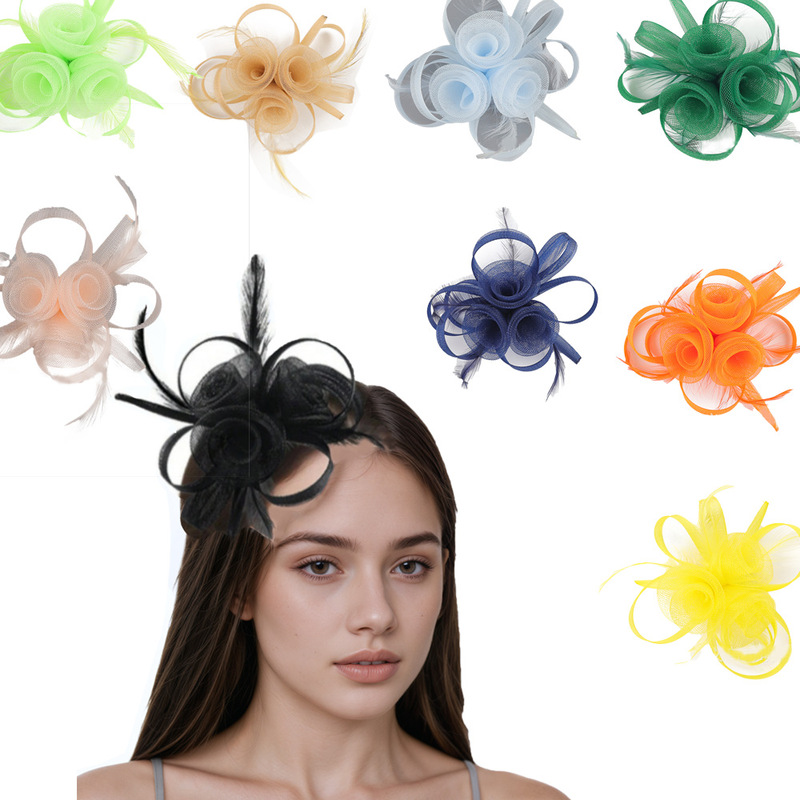 クロスボーダー新しいブライダルレトロメッシュフェザーヘアアクセサリー競馬祭レディースヘッドフラワーアマゾン供給メーカー卸売|undefined