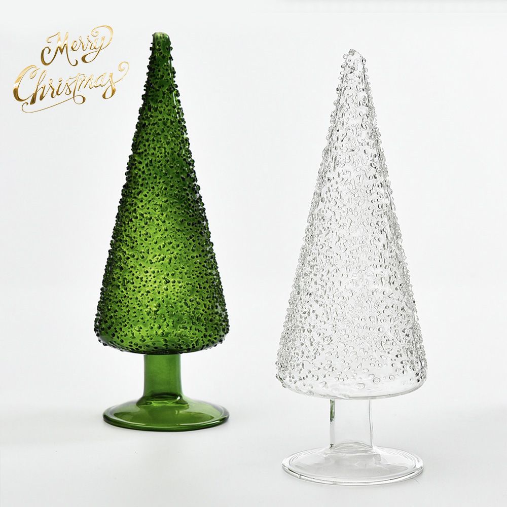 Creativo vidrio verde árbol de navidad mesa de navidad decoración navideña decoración navideña cedro artesanía