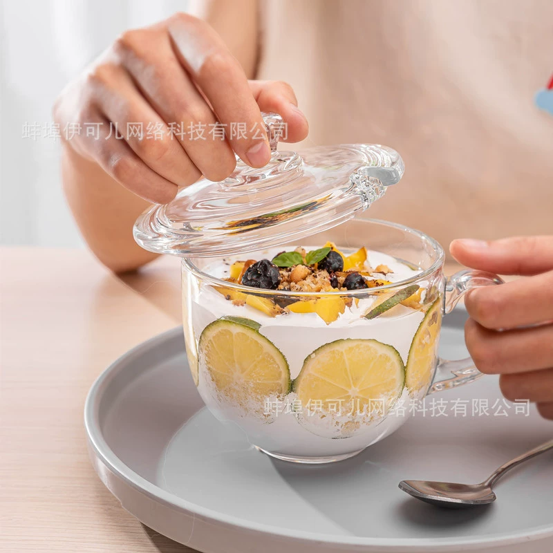 Стеклянный стакан для завтрака с крышкой для домашнего жаростойкого питьевого чая чашки для питья