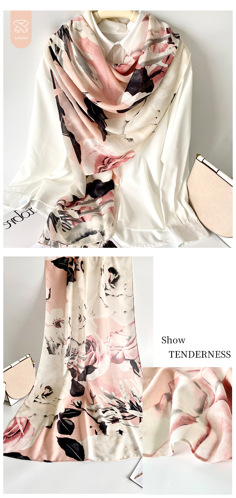 150g Weight Silk Scarf Classification Beach Occasion Polyester Material Printing Pattern Summer, Spring Season Women's Gender Elegant, Vacation Style Women's Elegant Vacation Printing Polyester Silk Scarf 3