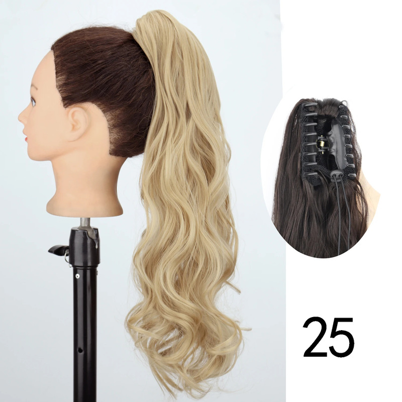 24inch ロングカーリーポニーテール高温繊維女性ビッグウェーブカーリーヘアグリップクリップポニーテールエクステンション|undefined