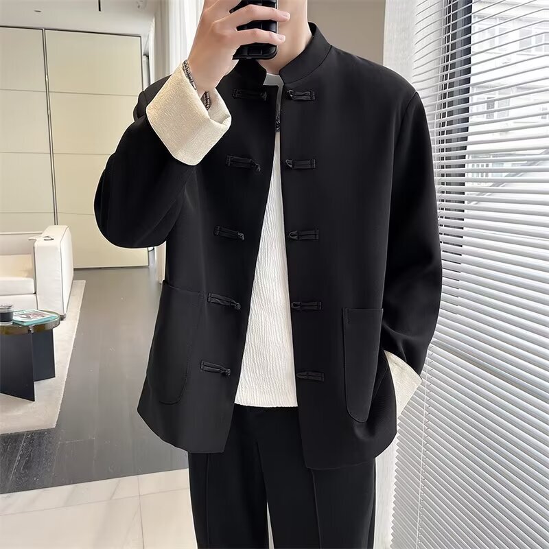 New Chinese Style Small Suit Casual Men's Coat Spring and Autumn Retro Antique Loose Fashionable Chinese Style Vertical Collar Buckle Tang Suit New Chinese Style Small Suit Casual Men's Coat Spring and Autumn Retro Antique Loose Fashionable Chinese Style Vertical Collar Buckle Tang Suit