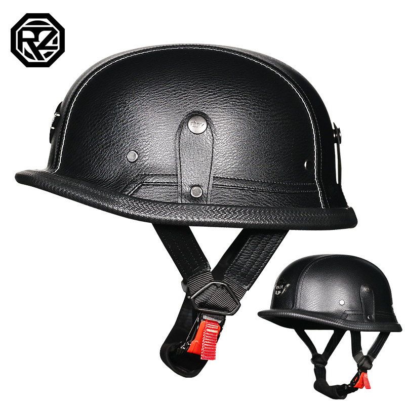ORZ transfronterizo dedicado a motocicletas, vehículos eléctricos, medio casco, hombres y mujeres, crucero de cuatro estaciones, casco de cuero retro alemán, casco hecho a mano