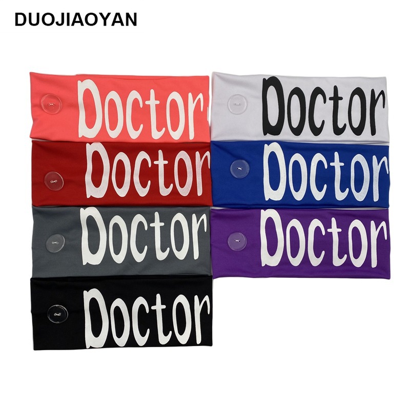 Amazon Creative New Elastic Milk Silk Nurse Doctor Letter Hair Belt Ladies Botón deportivo para mujer