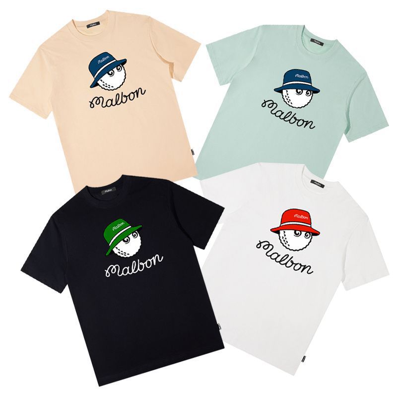 Classic Golf Loose Short Sleeve Men's Fashion MALBON Printed Round Neck Short Sleeve T-Shirt