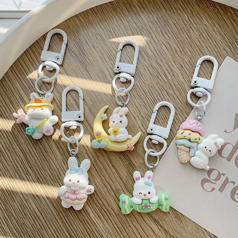 Luna conejo dulces dulces con flores rosquillo joyas de resina bolsos DIY bolsos colgantes llaveros amigos regalos