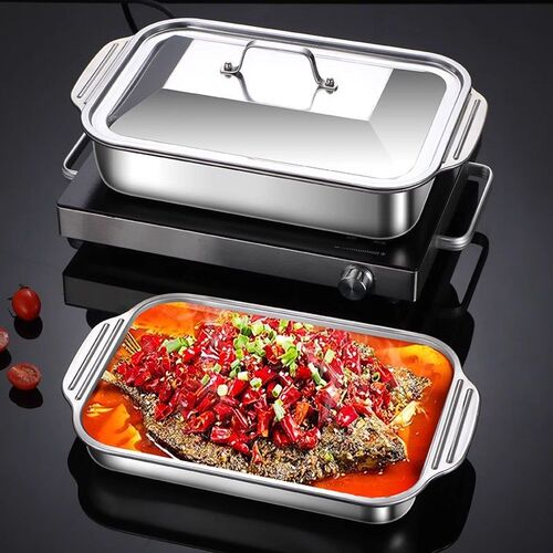 [New product] Stainless steel grilled fish plate with cover, special fish plate for induction cooker, commercial tray, special seafood pot
