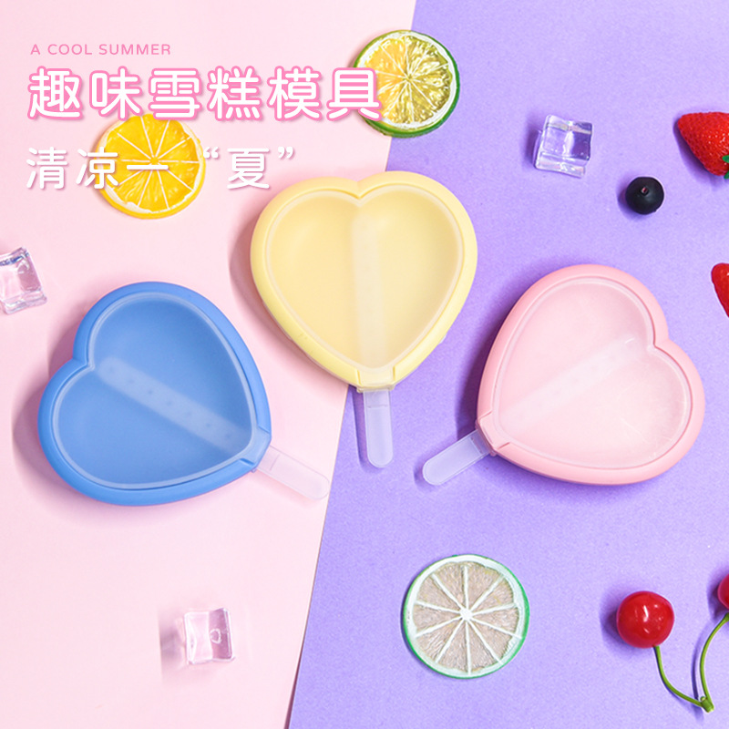 Hogar cubo de hielo congelado rápido molde de paleta casero mini Corazón de melocotón con tapa cubo de hielo de silicona molde de helado en forma de corazón al por mayor