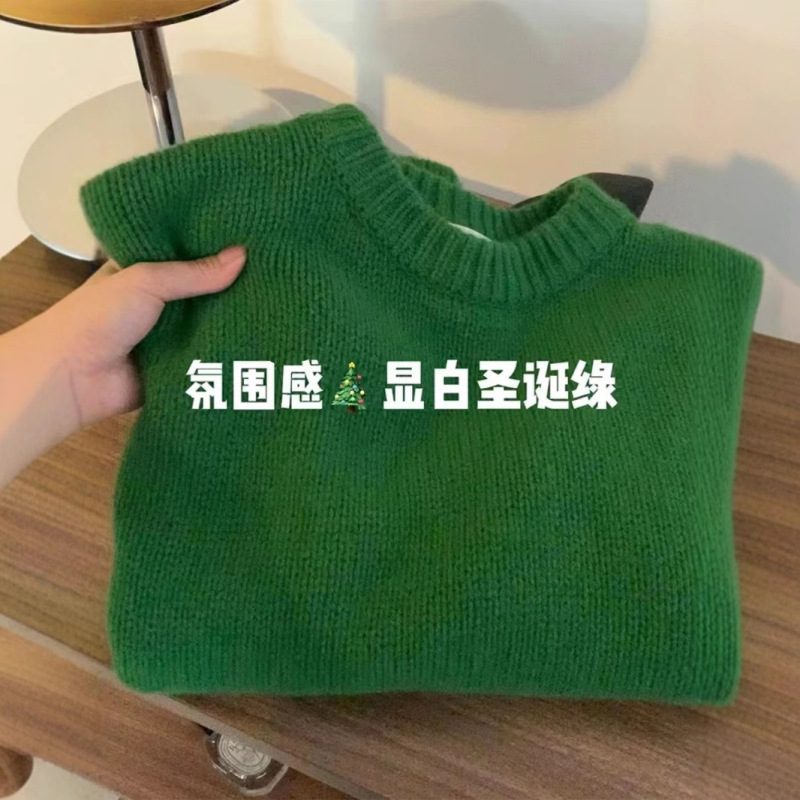 This year's popular beautiful raccoon velvet lazy wind sweater women's autumn and winter Christmas atmosphere retro green