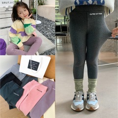 2024 New Pure Cotton Girls' Elastic Cashmere Thick Leggings for Babies and Toddlers, Winter and Autumn Mini-Foot Pants, Versatile Outerwear Long Pants