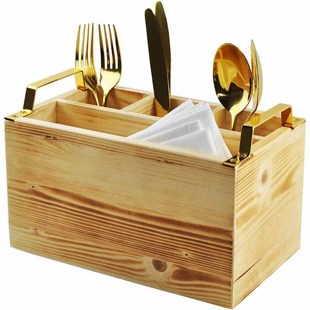 Pine Wood Burnt Color Tableware Cutlery Napkin Storage Storage Box Wooden Display Box Multi-Grids Retro Square Wooden Box
