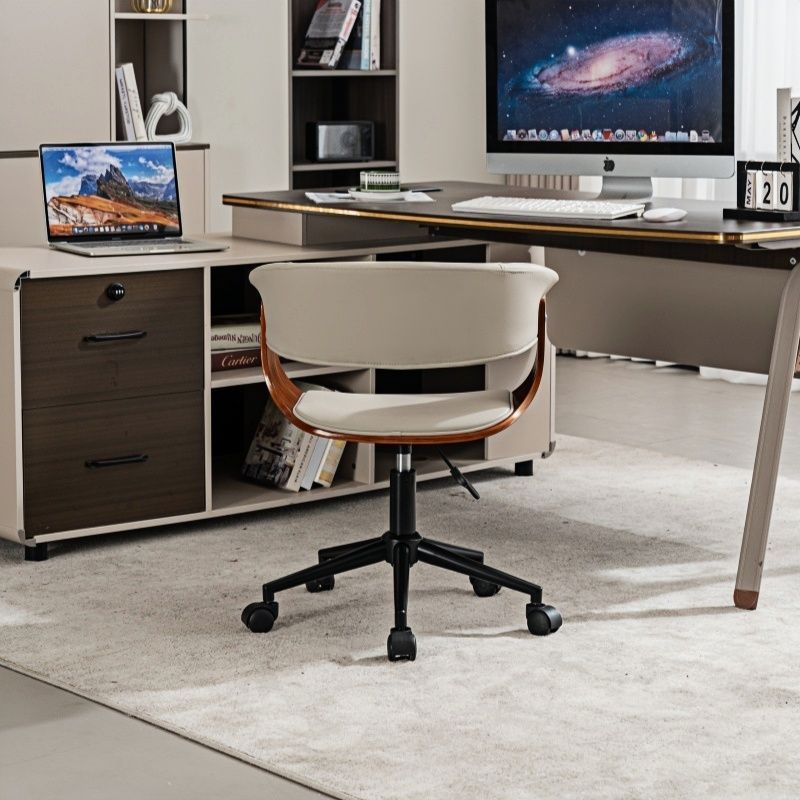 Silla de computadora ligera y de lujo simple, silla de oficina de personal giratoria, silla de estudio de madera maciza cómoda para el hogar