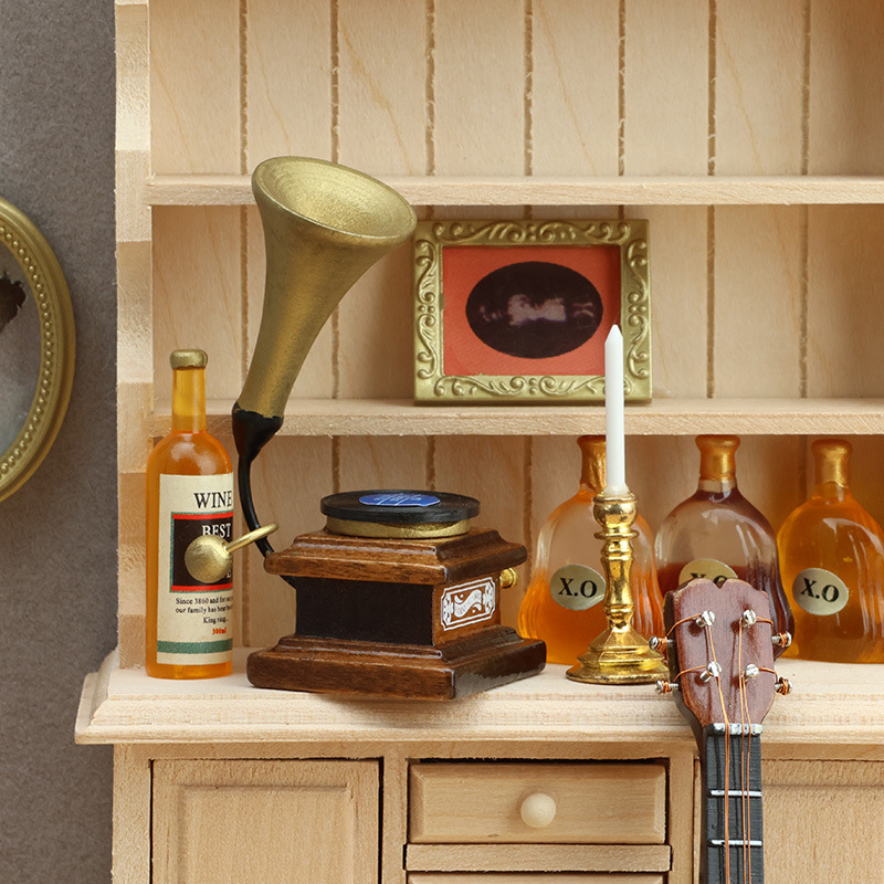 1:12人形屋dollhouseミニ家具モデル部品超小型レトロ蓄音機レコード付き|undefined