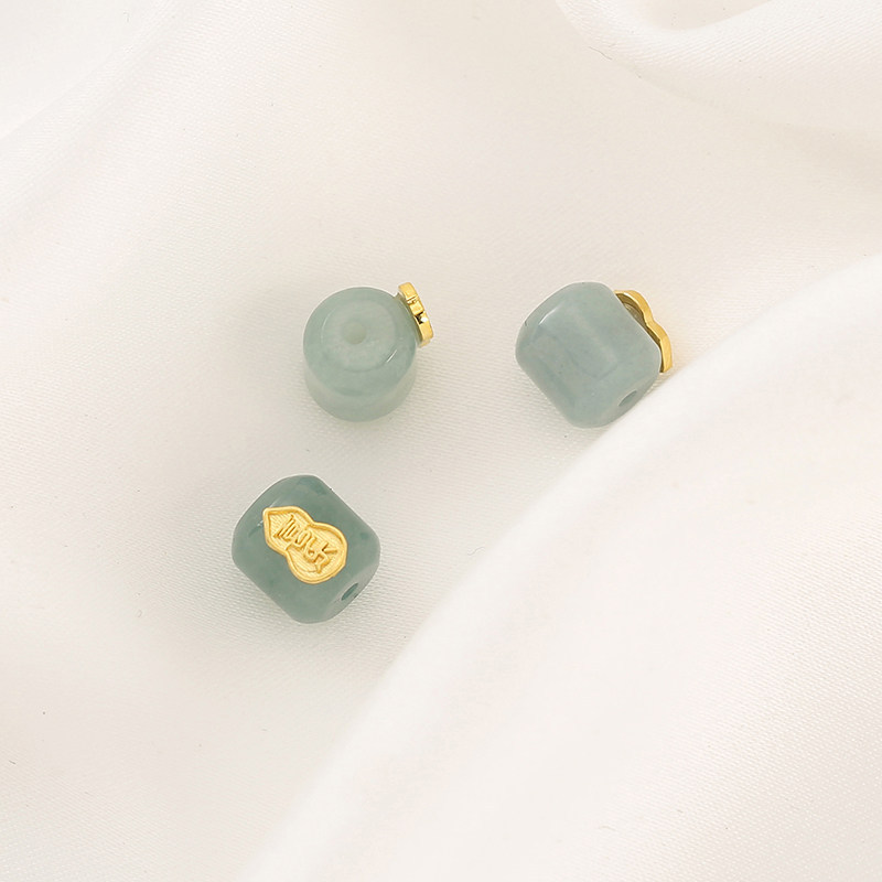 Inlaid with Natural Blue Water Jade, Gold-Plated Gourd Round Beads, Barrel Beads, Spacer Beads, Pendant DIY Bracelet Necklace Jewelry Accessories