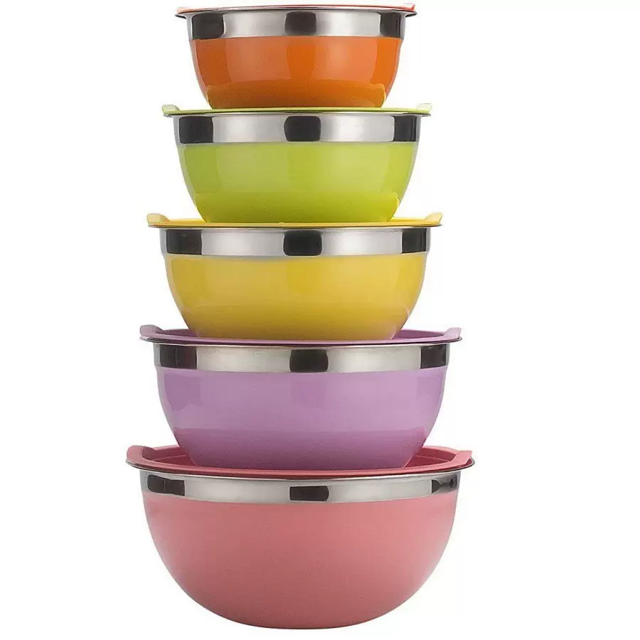 跨境热销沙拉盆烘焙搅拌碗硅胶底打蛋盆沙拉碗厨房用品料理盆带